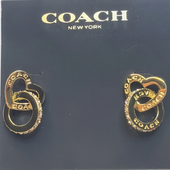 Coach Rose Gold Interlocking Open Circle Heart Earrings NWT - Picture 2 of 4